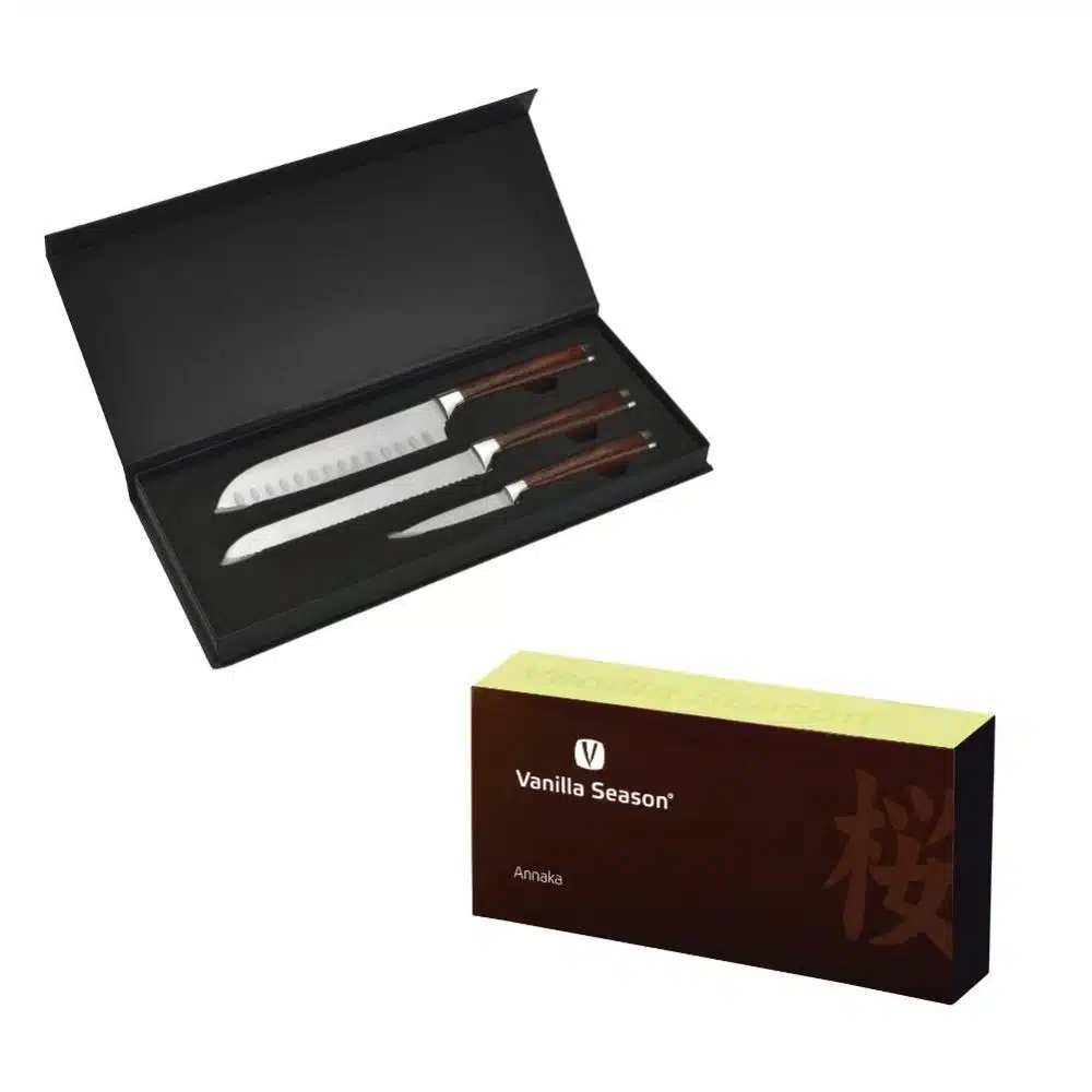 Firmagaver med logo - annaka knivsaet med tre knive gaveaeske
